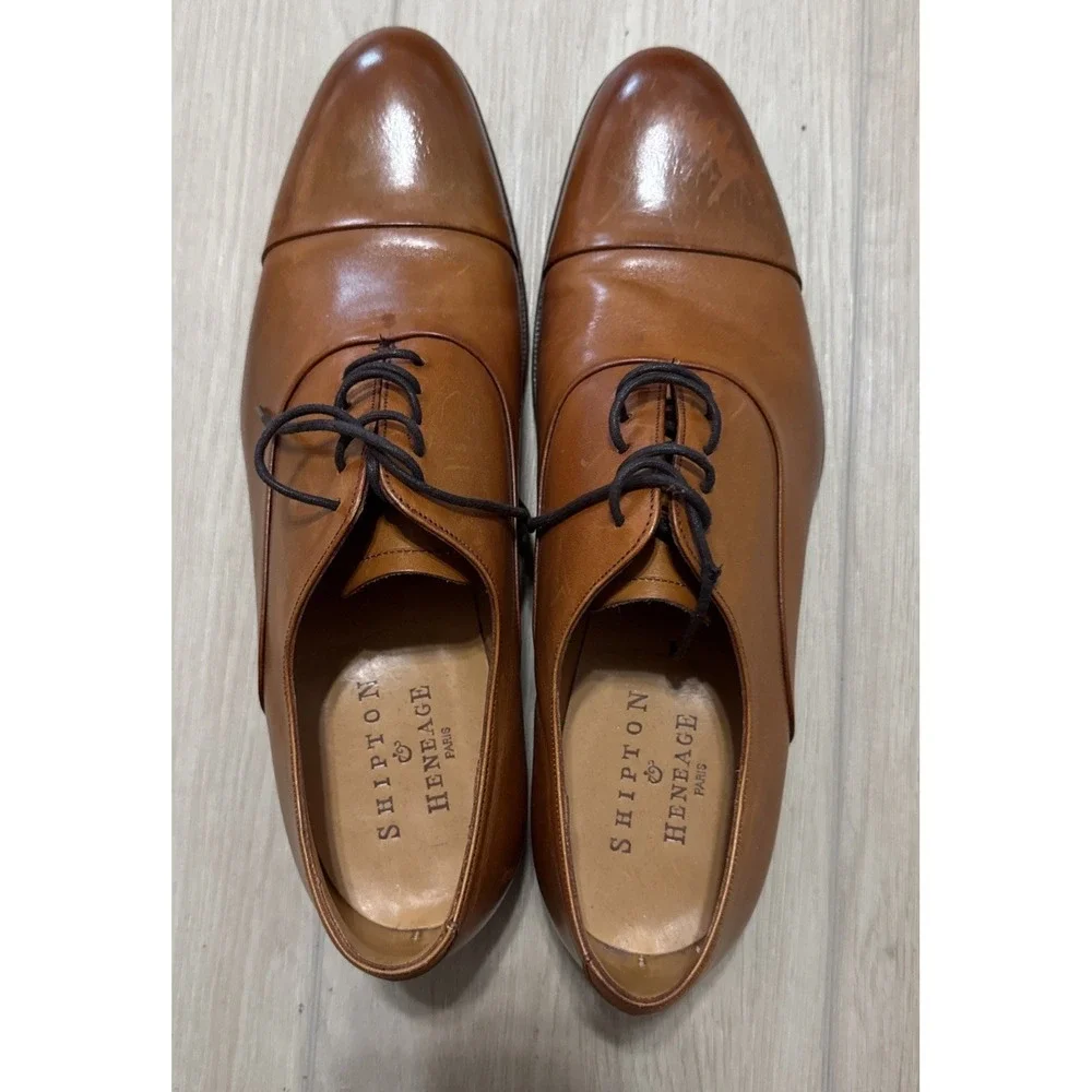 Men Size 9 F Shipton & Henage Cap Toe Camel Brown Lace Up Dress Shoes Oxford